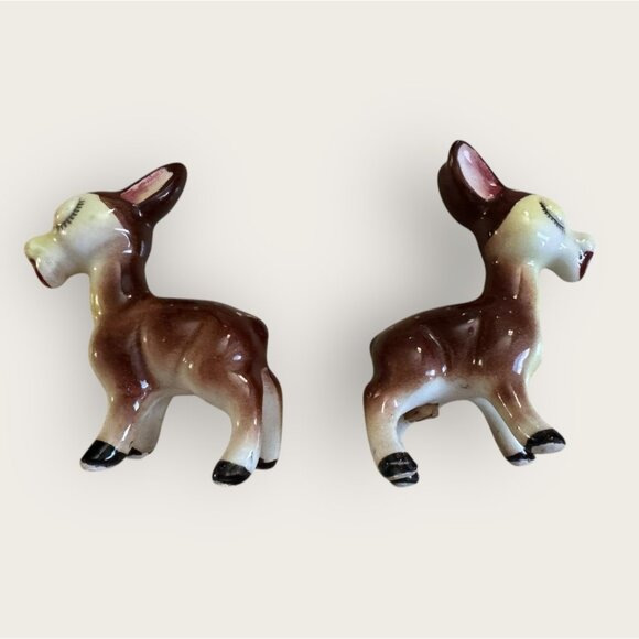Set of Vintage Ceramic Kissing Deer Fawn Figural Salt and Pepper Shakers Japan - Picture 10 of 10